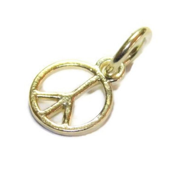 Small Peace Sign Pendant Charm 14k Yellow Gold